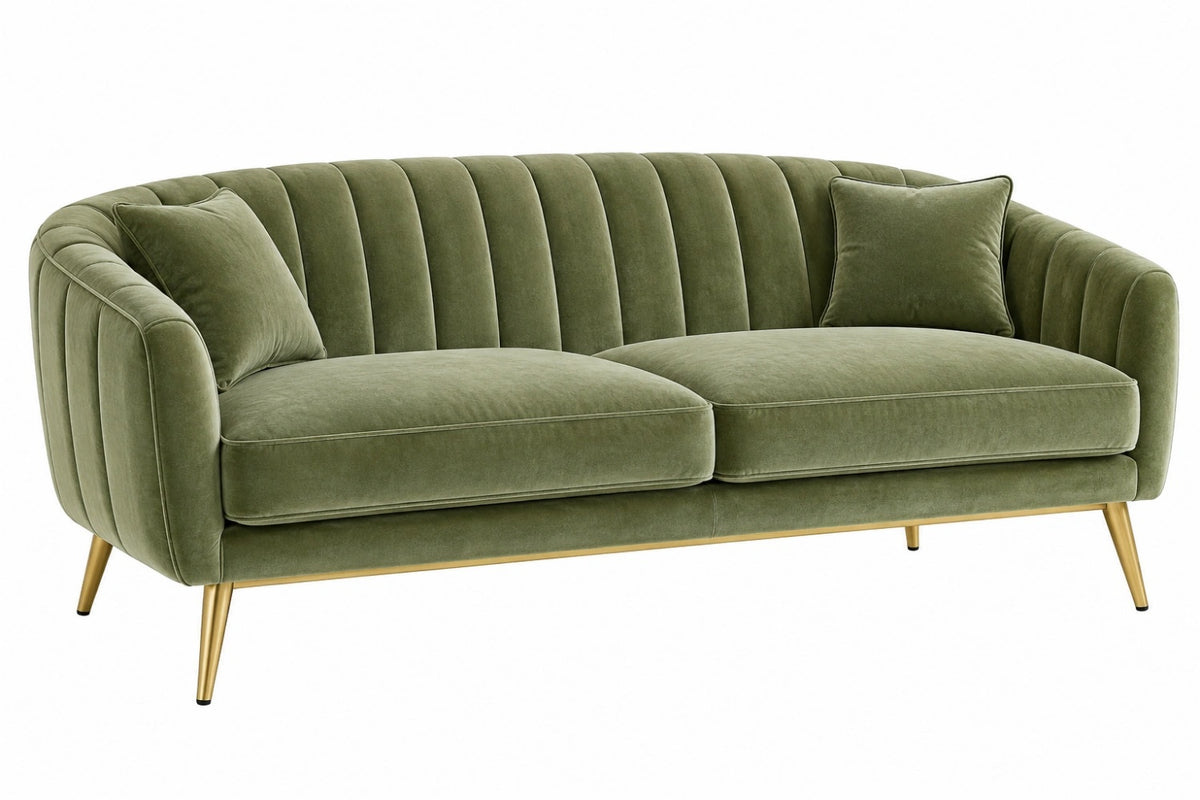 Divano 2 posti 180 x 85 x 80 cm in velluto verde con piedi in metallo stile moderno