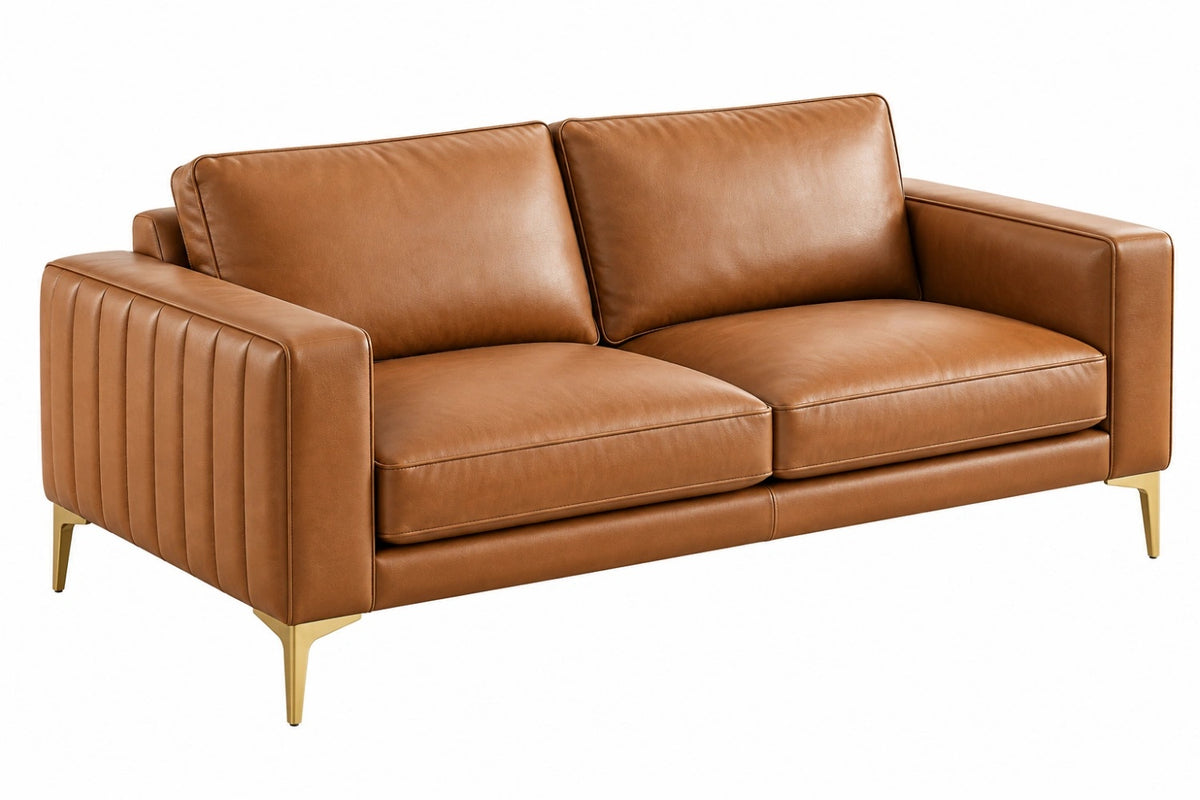 Divano 2 posti 180 x 90 x 85 cm in similpelle marrone stile moderno per soggiorno