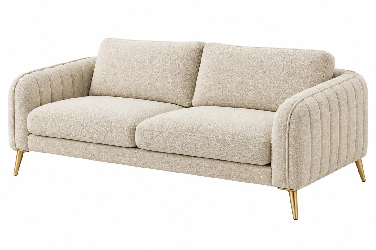 Divano 2 posti 180 x 85 x 85 cm in tessuto bouclé beige con piedini metallici stile moderno