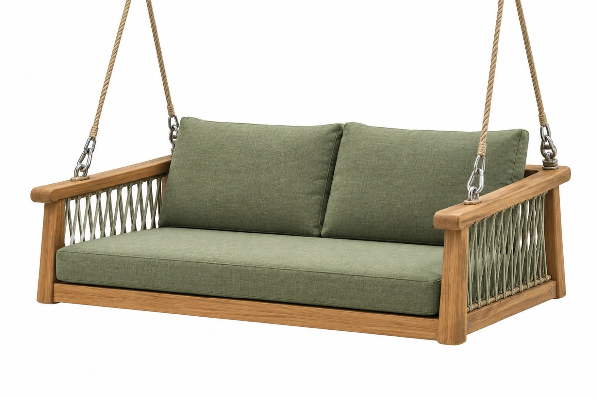 Dondolo da giardino 140 x 70 x 55 cm in legno verde con corde stile naturale