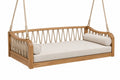 Divano a dondolo sospeso 180 x 80 cm in legno e corda beige con seduta imbottita