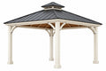Gazebo da giardino 400 x 400 cm in legno bianco con tetto in metallo nero - struttura coperta