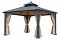 Gazebo da giardino 400 x 300 x 300 cm in metallo nero con tende beige - copertura a padiglione