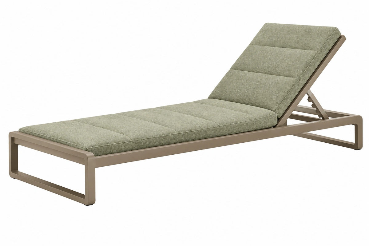 Lettino prendisole 195 x 65 x 90 cm in metallo beige e tessuto verde con schienale regolabile