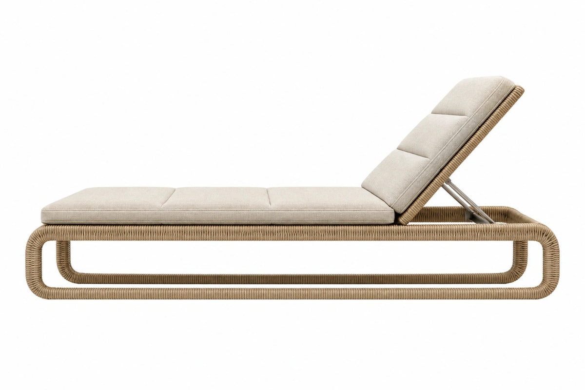 Lettino prendisole 200 x 70 cm in corda intrecciata beige con schienale regolabile da esterno