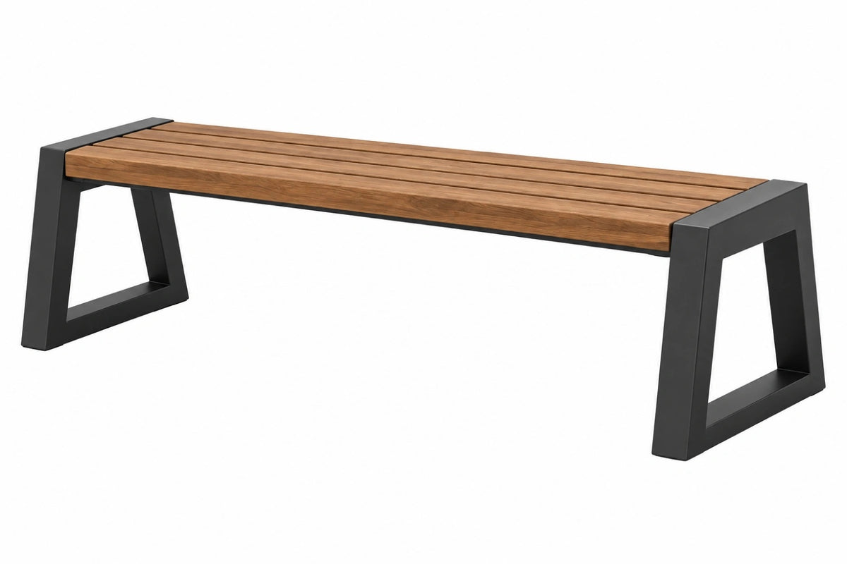 Panca da giardino 180 x 40 x 45 cm in legno marrone e metallo nero stile moderno