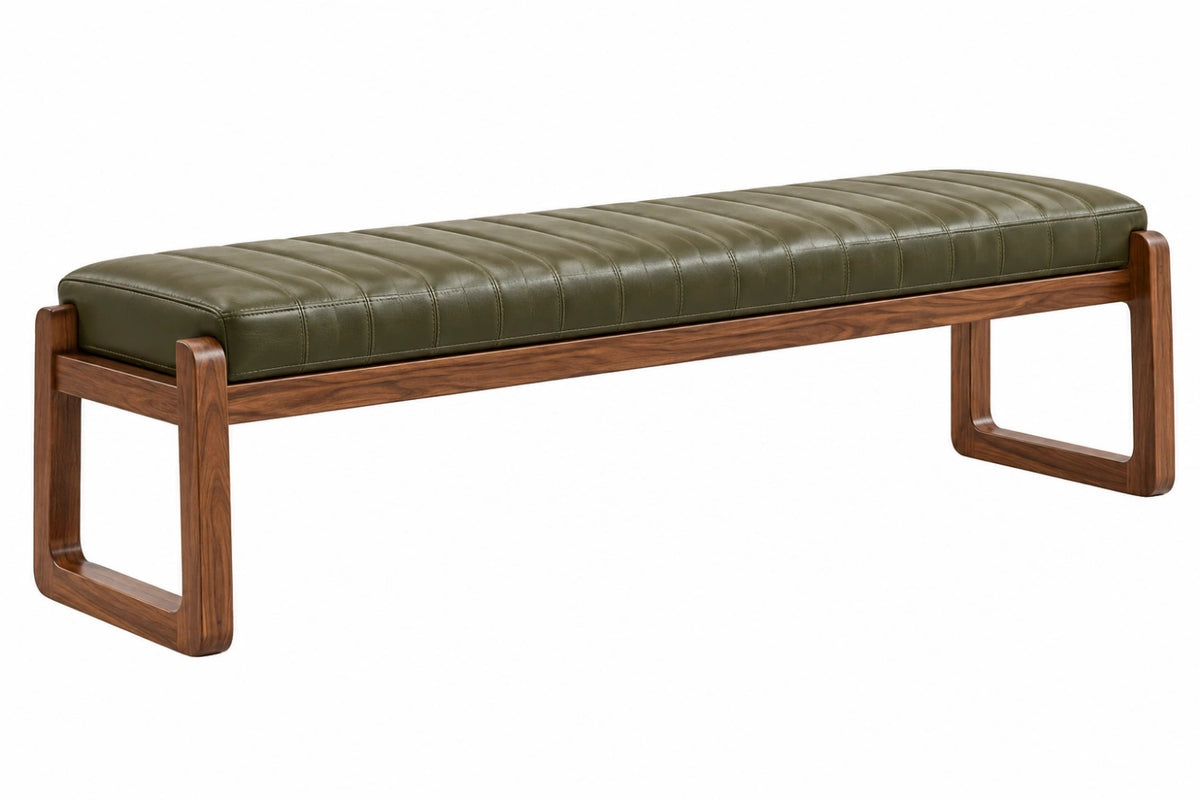 Panca 140 x 40 x 45 cm in legno e rivestimento effetto pelle verde stile moderno