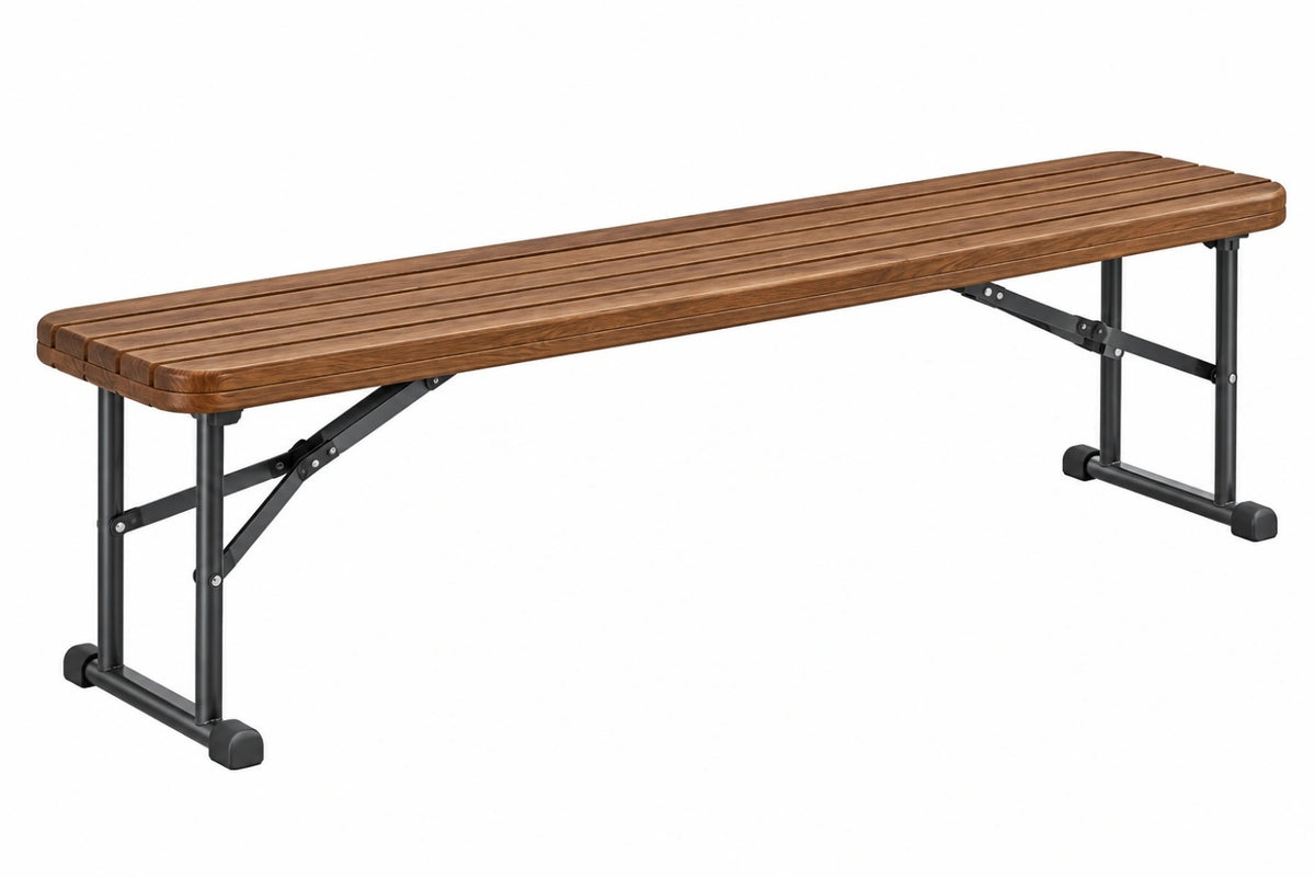 Panca pieghevole 180 x 30 x 45 cm in legno marrone e metallo nero per interni ed esterni