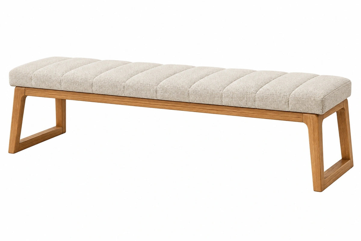 Panca 180 x 45 x 45 cm in legno e tessuto bouclé beige - stile moderno imbottito
