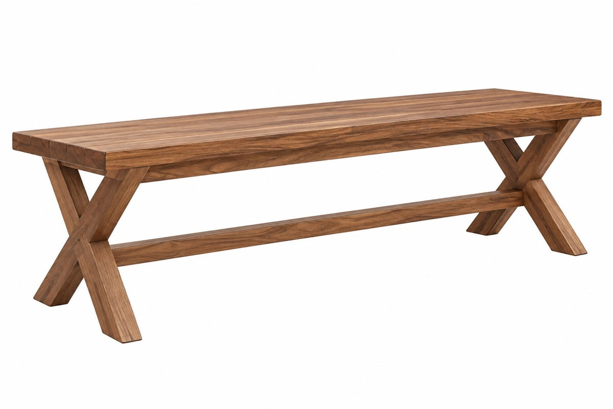 Panca da pranzo 220 cm in legno massello marrone - stile rustico con gambe incrociate