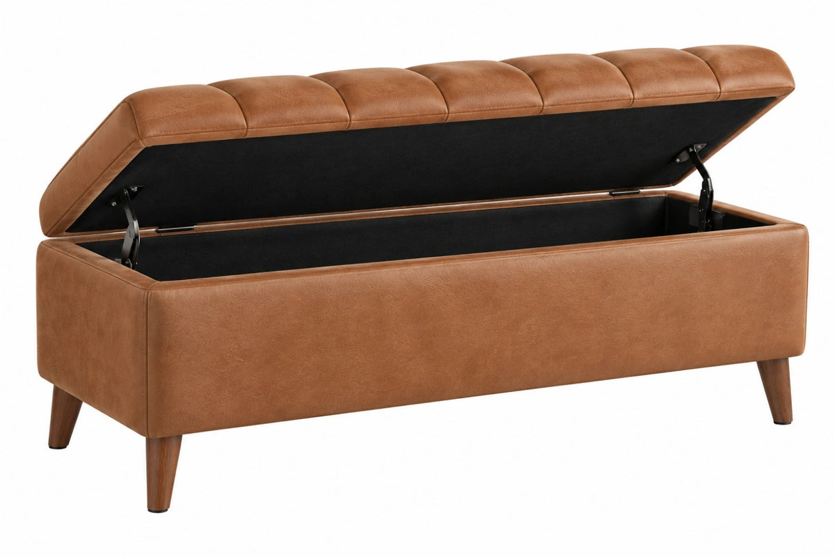 Panca contenitore 120 x 45 x 48 cm in similpelle marrone stile moderno con vano portaoggetti