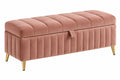 Panca contenitore 100 x 40 x 45 cm in velluto rosa con gambe dorate stile moderno