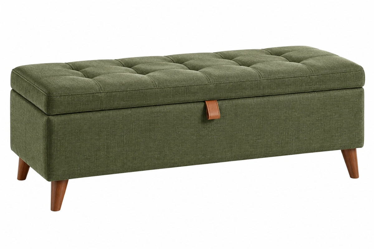 Panca contenitore 120 x 45 x 48 cm in tessuto verde - imbottita con coperchio trapuntato