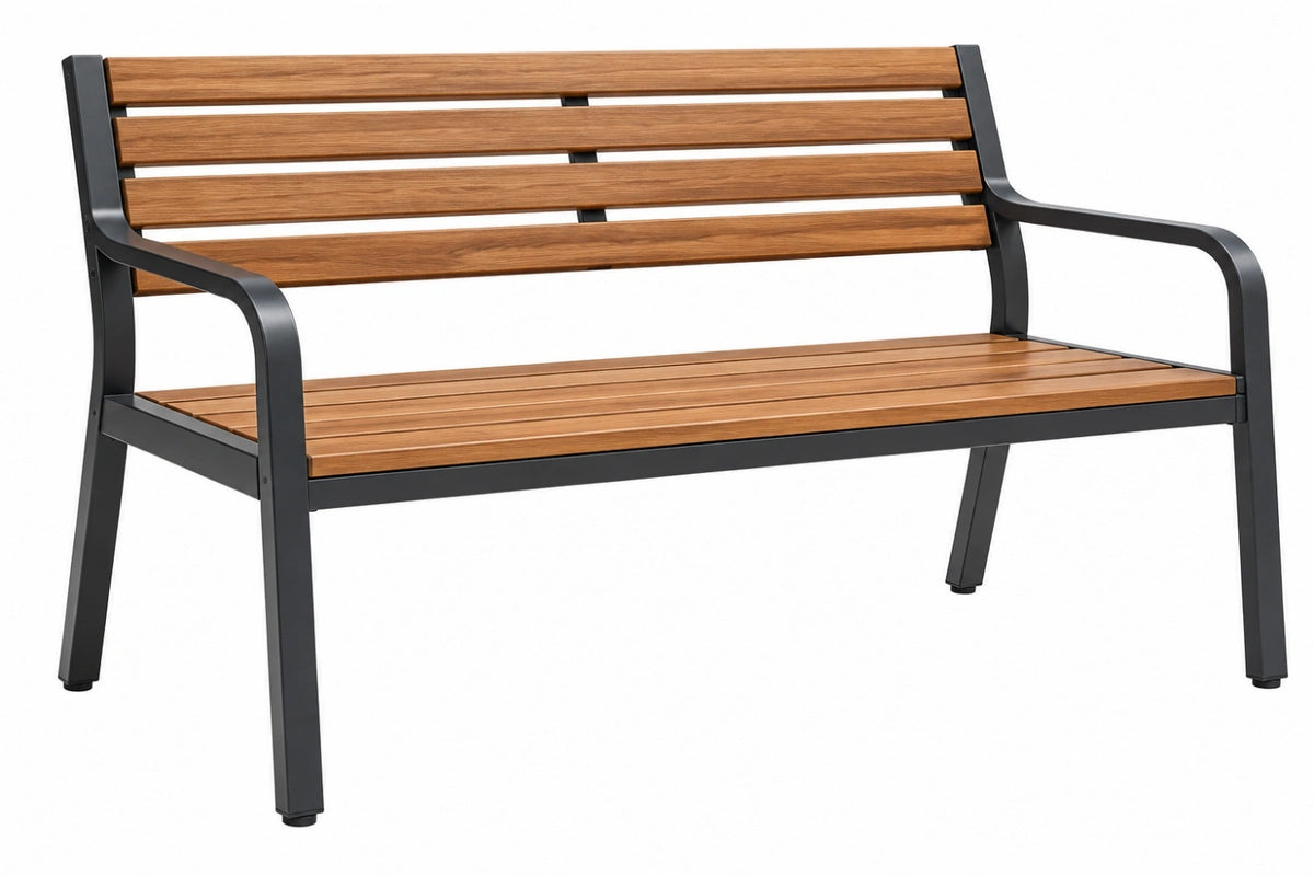 Panchina da giardino 122 x 65 x 85 cm in legno e metallo marrone nero - due posti con braccioli