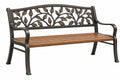 Panchina da giardino 150 x 60 x 90 cm in metallo e legno marrone con schienale a foglie