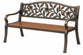 Panca da giardino 150 x 62 x 90 cm in metallo e legno marrone bronzo con schienale floreale