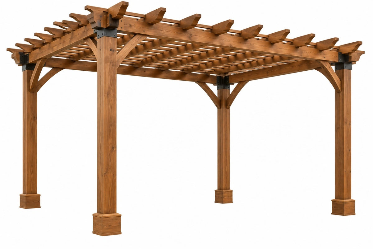 Pergola da giardino 400 x 300 x 250 cm in legno marrone con copertura a listelli