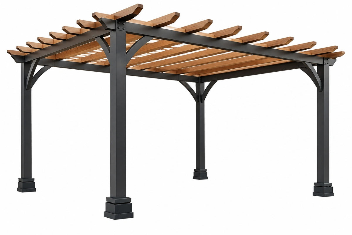 Pergola da giardino 400 x 300 x 250 cm in metallo e legno nero/marrone stile moderno