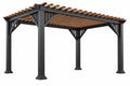 Pergola da giardino 300 x 300 x 230 cm in acciaio e legno nero marrone a lamelle