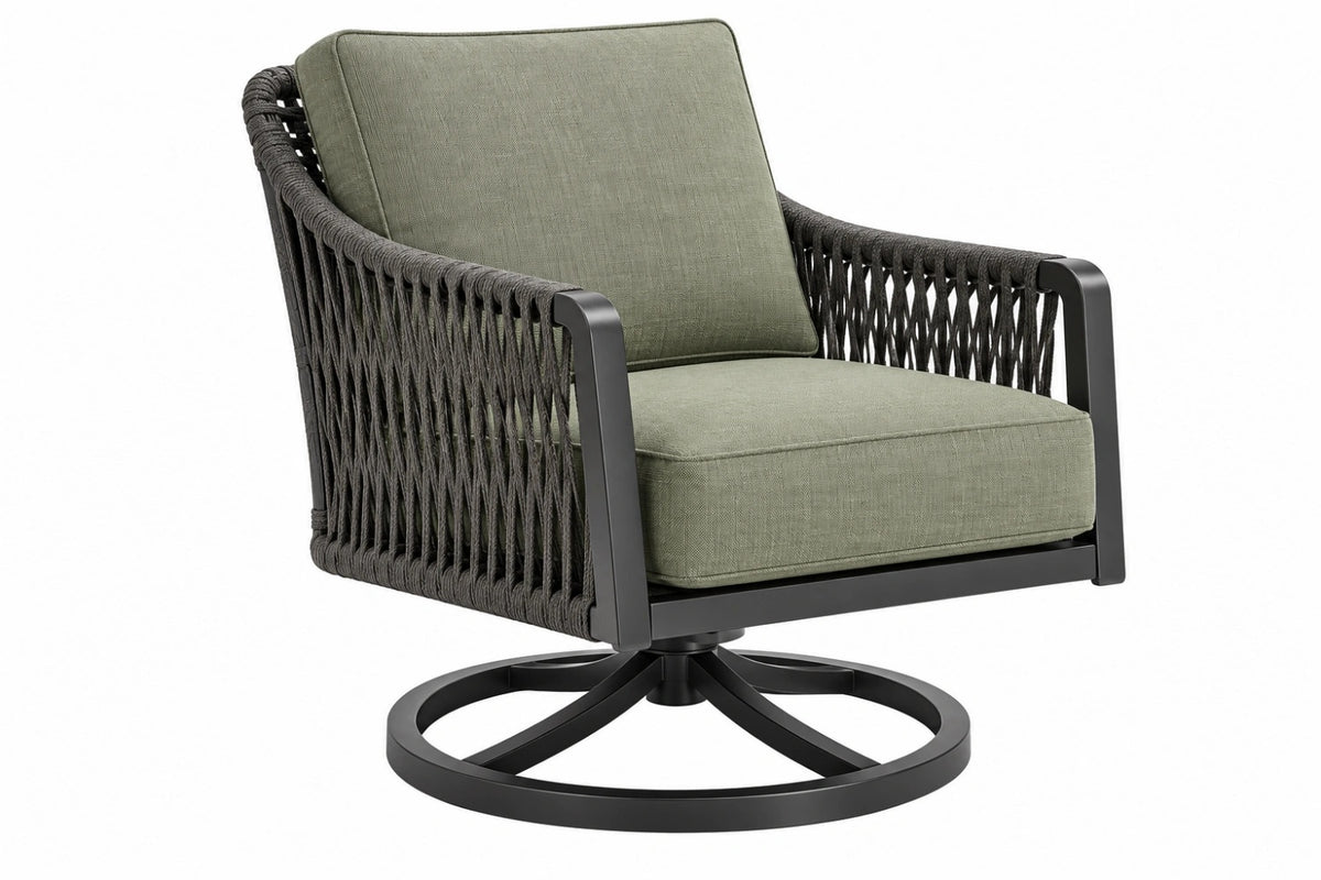 Poltrona da esterno girevole 78 x 72 x 85 cm in metallo e corda grigio verde