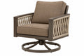 Poltrona da esterno girevole 82 x 78 x 88 cm in metallo e corda beige marrone stile contemporaneo