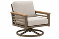 Poltrona da esterno 83 x 78 x 88 cm in metallo beige con braccioli in legno e base girevole