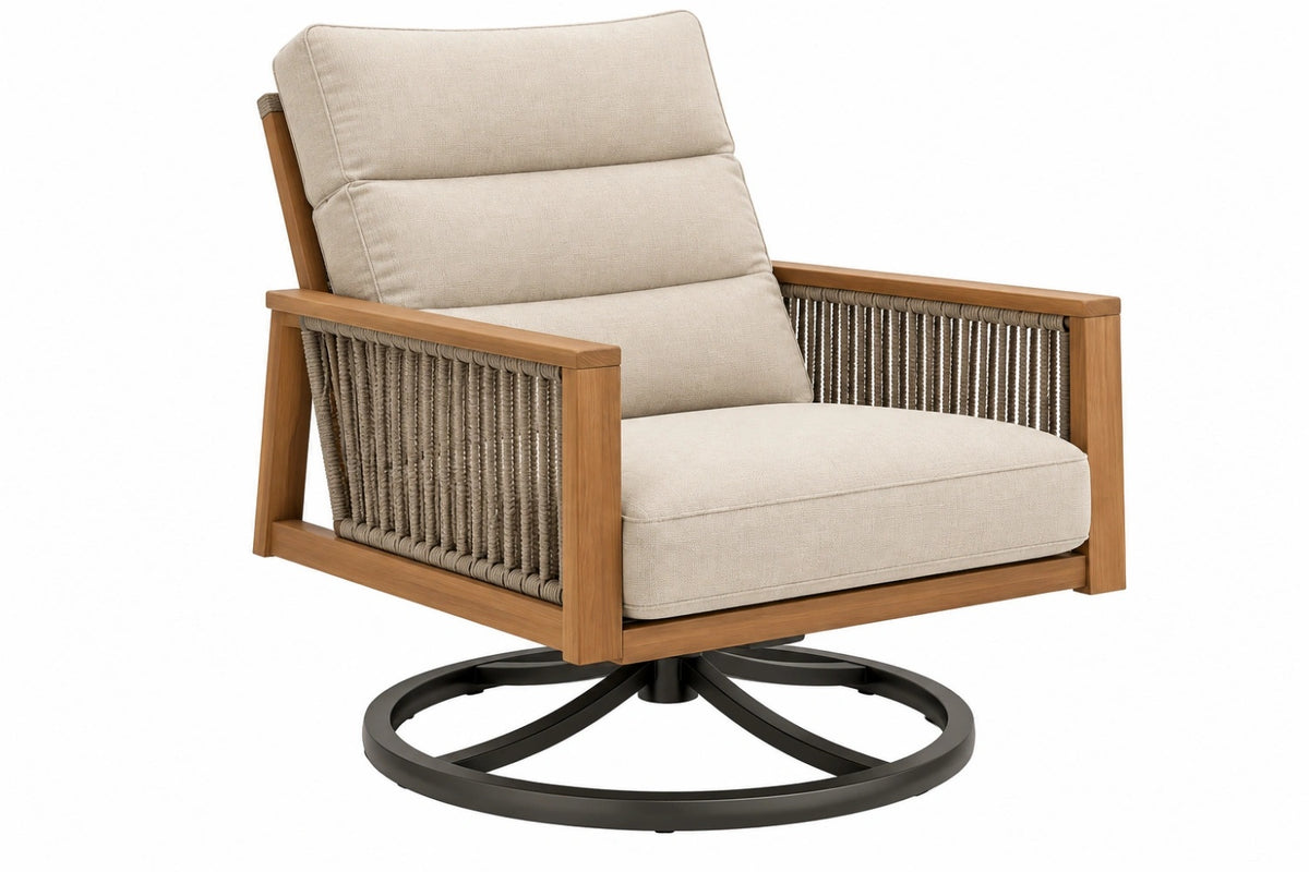 Poltrona girevole 82 x 88 x 93 cm in legno beige per relax da esterno