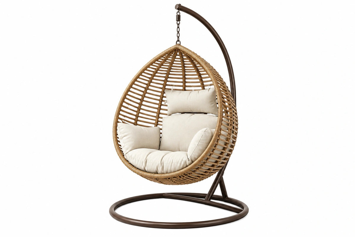 Poltrona sospesa 105 x 105 x 195 cm in rattan marrone con supporto in metallo per esterno