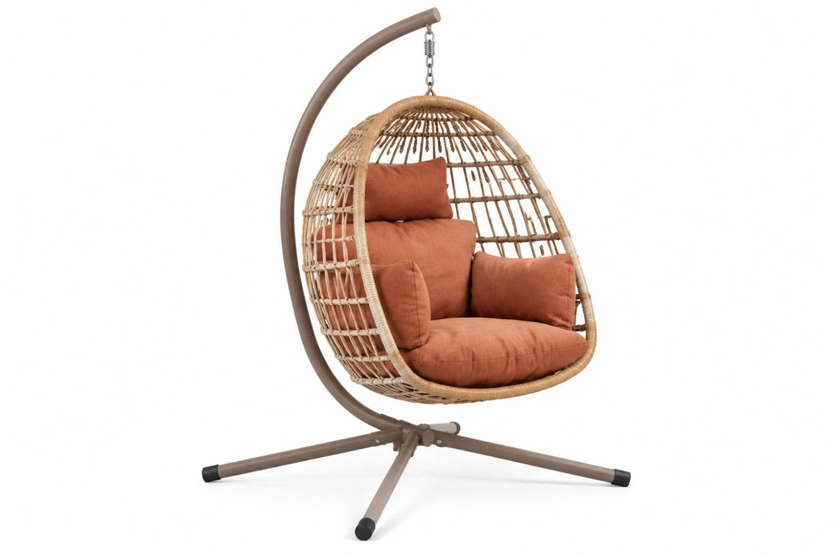 Poltrona sospesa 105 x 105 x 195 cm in fibra intrecciata e acciaio marrone con cuscino stile boho