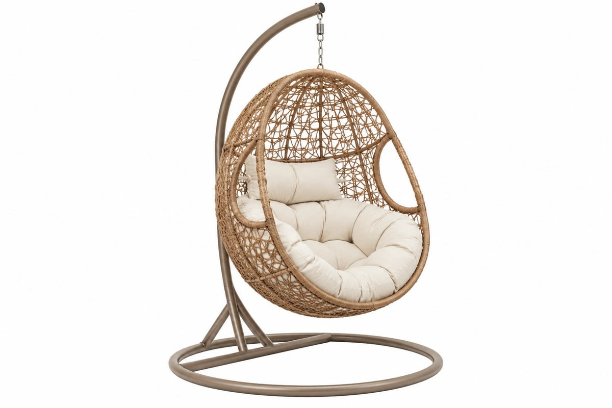 Poltrona sospesa 105 x 105 x 195 cm in rattan sintetico beige con supporto in metallo